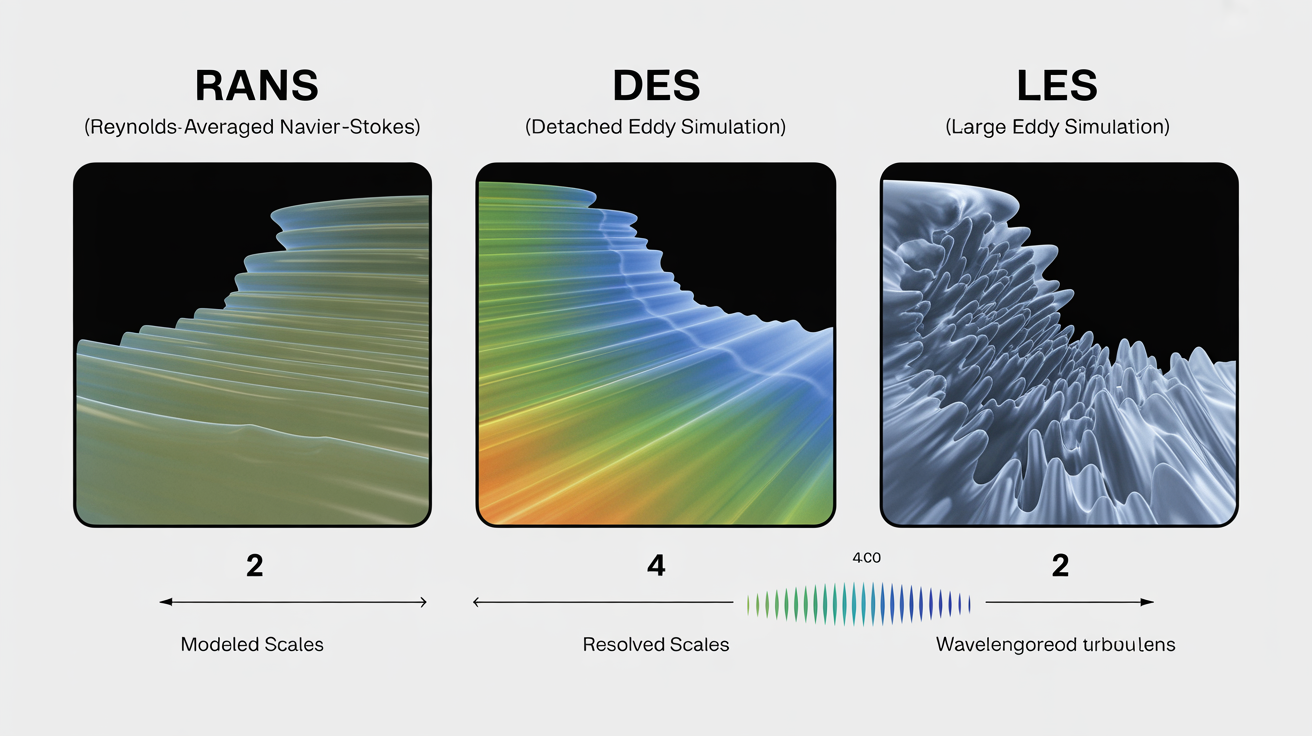 Comparison of RANS, DES, and LES Turbulence Modeling Approaches