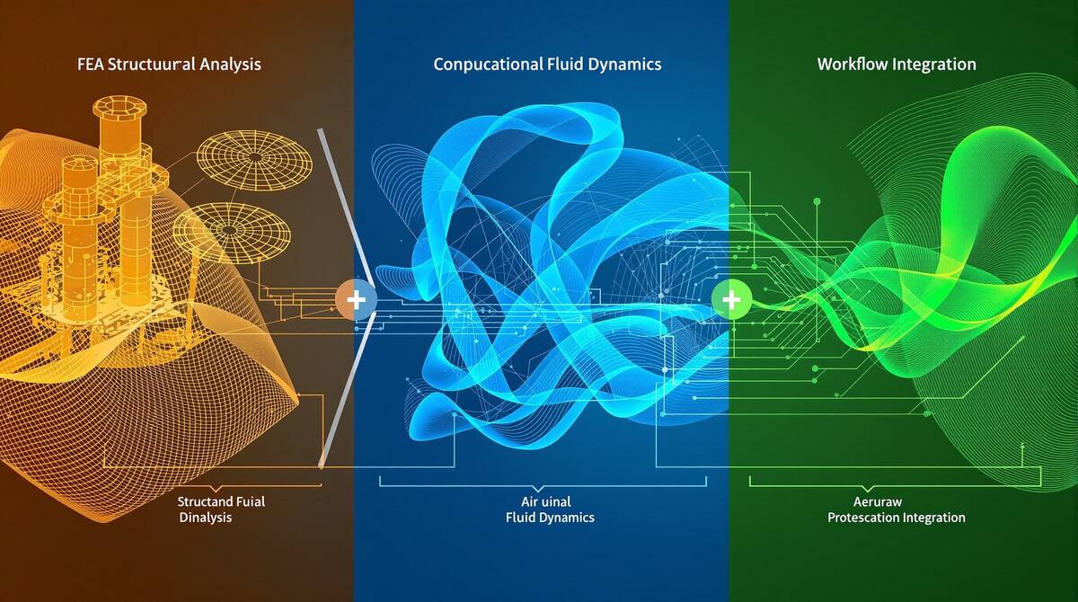 Multiphysics simulation integration showing FEA, CFD, and workflow convergence