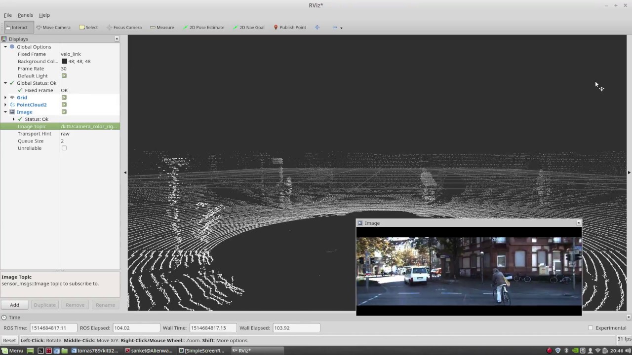 Point cloud visualization in RViz showing LiDAR sensor data
