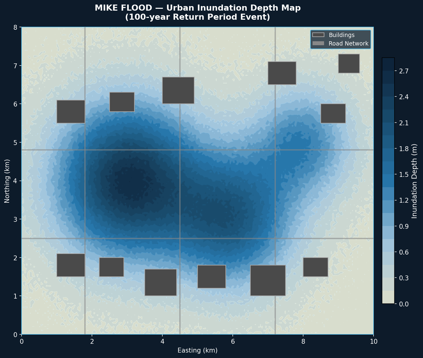 MIKE FLOOD Urban Inundation Depth Map