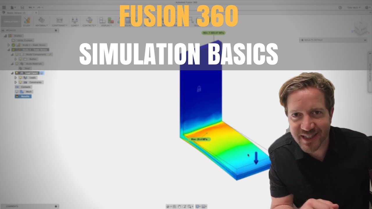 Autodesk Fusion simulation workspace showing structural analysis results