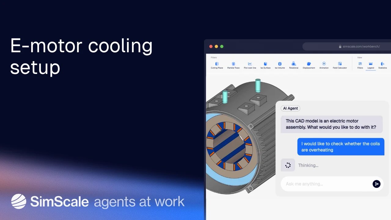 SimScale Engineering AI agent working on an e-motor simulation